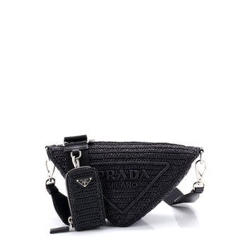 Prada Triangle Logo Zip Crossbody Bag Crochet Raffia Small