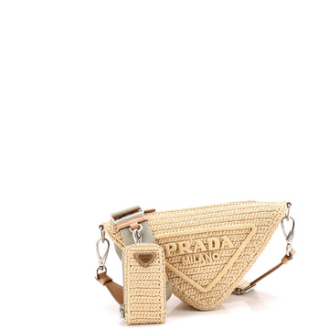 Prada Triangle Logo Zip Crossbody Bag Crochet Raffia Small