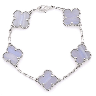 Van Cleef & Arpels Vintage Alhambra 5 Motifs Bracelet 18K White Gold and Chalcedony