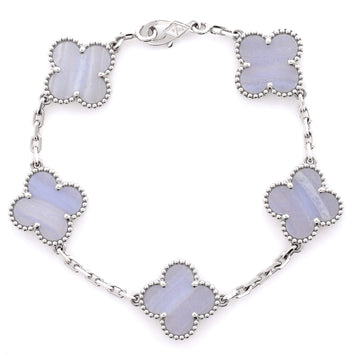 Van Cleef & Arpels Vintage Alhambra 5 Motifs Bracelet 18K White Gold and Chalcedony