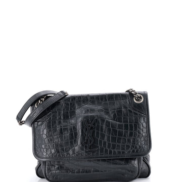 Saint Laurent Niki Chain Flap Bag Crocodile Embossed Patent Medium