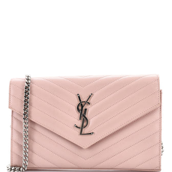 Saint Laurent Classic Monogram Wallet on Chain Matelasse Chevron Leather Medium