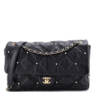 Chanel CC Flap Bag Pearl Studded Quilted Lambskin Medium
