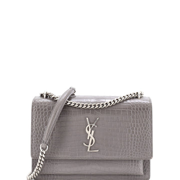 Saint Laurent Sunset Crossbody Bag Crocodile Embossed Leather Medium