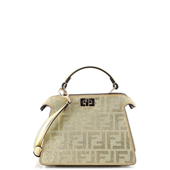 Fendi Peekaboo ISeeU Bag Zucca Crystal Embellished Suede Petite