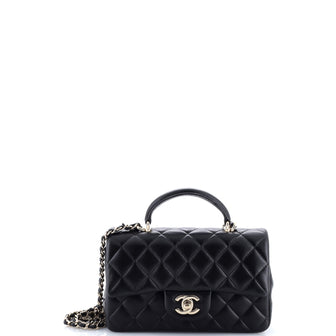 Chanel Classic Single Flap Top Handle Bag Quilted Lambskin Mini
