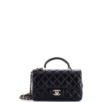 Chanel Classic Single Flap Top Handle Bag Quilted Lambskin Mini