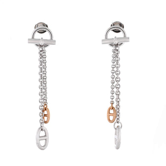 Hermes New Farandole Drop Earrings Sterling Silver and 18K Rose Gold Medium