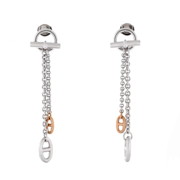 Hermes New Farandole Drop Earrings Sterling Silver and 18K Rose Gold Medium
