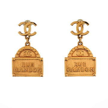 Chanel CC Rue Cambon Tag Drop Earrings Metal