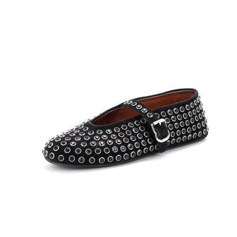 Alaia Women's Buckle Ballerina Flats Suede with Crystals