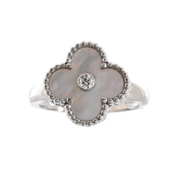 Van Cleef & Arpels Vintage Alhambra Ring 18K White Gold with Mother of Pearl and Diamond
