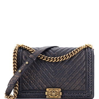 Chanel Braided Boy Flap Bag Patinated Chevron Caviar New Medium