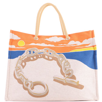 Hermes Escale A La Plage Beach Bag Printed Toile