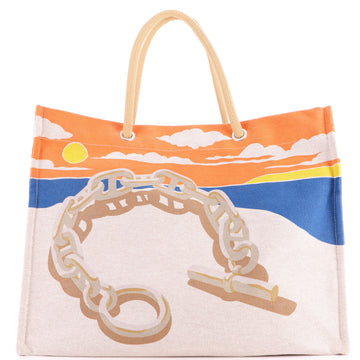 Hermes Escale A La Plage Beach Bag Printed Toile
