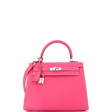 Hermes Kelly Handbag Pink Epsom with Palladium Hardware 25