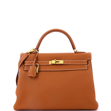 Hermes Kelly Handbag Brown Togo with Gold Hardware 32