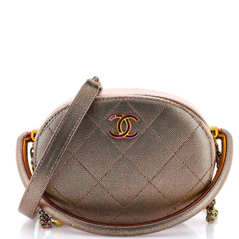Chanel Egyptian Amulet Top Handle Camera Case Quilted Metallic Caviar with Rainbow Hardware