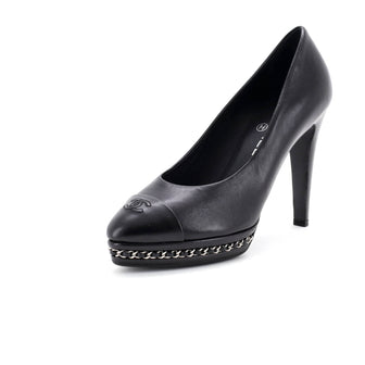 Chanel Women's CC Cap Toe Chain Around Pumps Leather