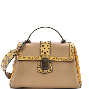 Bottega Veneta Piazza Top Handle Bag Leather with Intrecciato Detail and Snake Embossed Detail Medium