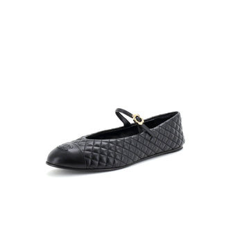 Chanel Women's Flower Cap Toe Mary Jane Flats Quilted Leather