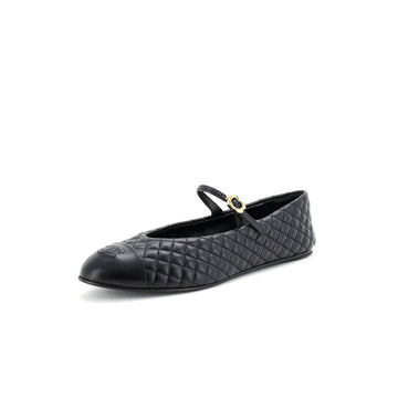 Chanel Women's Flower Cap Toe Mary Jane Flats Quilted Leather