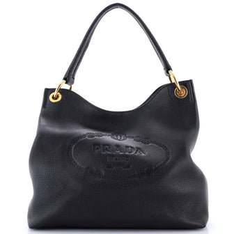 Prada Logo Hobo Embossed Vitello Daino Medium