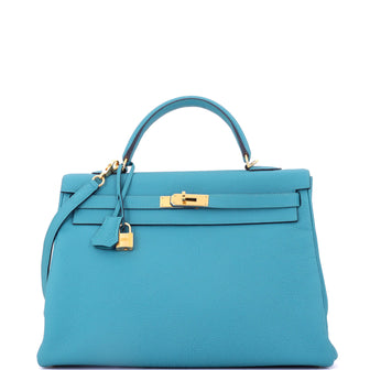 Hermes Kelly Handbag Blue Togo with Gold Hardware 35