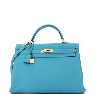 Hermes Kelly Handbag Blue Togo with Gold Hardware 35