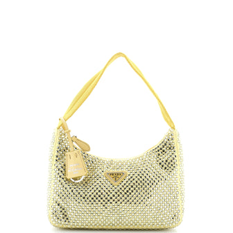 Prada Re-Edition 2000 Hobo Crystal Embellished Satin Mini