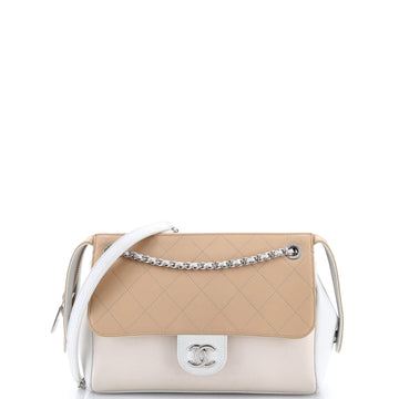 Chanel Top Zip Flap Shoulder Bag Grained Calfskin and Quilted Lambskin Small