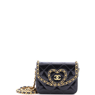 Chanel Heart Chain Flap Bag Quilted Patent Mini