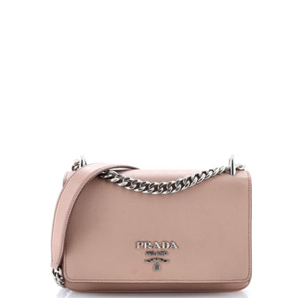 Prada Chain Flap Crossbody Bag Saffiano and Soft Calf Small