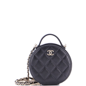 Chanel Handle with Care Round Vanity Case with Chain Quilted Caviar Small