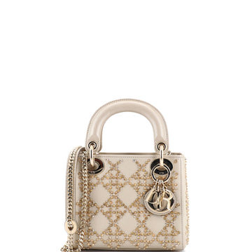 Christian Dior Lady Dior Chain Bag Crystal Embellished Cannage Quilt Leather Mini