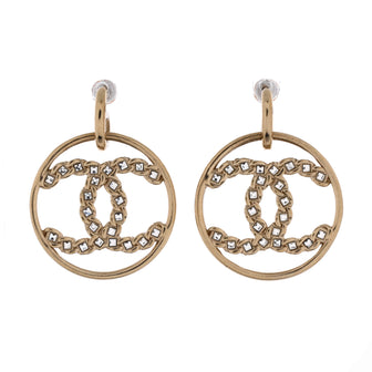 Chanel High Society CC Dangle Hoop Earrings Metal with Crystals