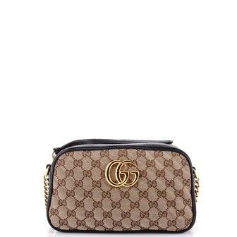 Gucci GG Marmont Shoulder Bag Diagonal Quilted GG Canvas with Leather Small