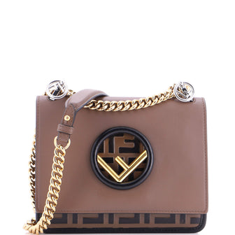 Fendi Kan I F Shoulder Bag Leather with Zucca Embossed Detail Small