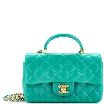 Chanel Classic Single Flap Top Handle Bag Quilted Lambskin Mini
