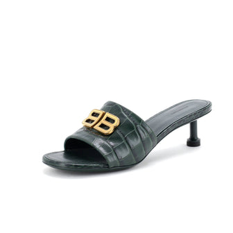Balenciaga Women's BB Groupie Heeled Sandals Crocodile Embossed Leather