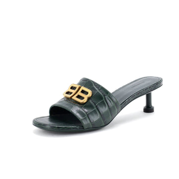 Balenciaga Women's BB Groupie Heeled Sandals Crocodile Embossed Leather