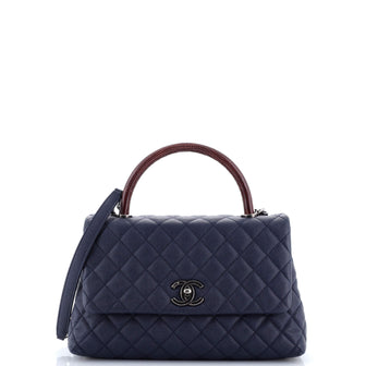 Chanel Coco Top Handle Bag Quilted Caviar with Lizard Embossed Handle Small