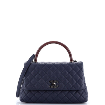 Chanel Coco Top Handle Bag Quilted Caviar with Lizard Embossed Handle Small