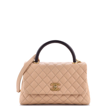 Chanel Coco Top Handle Bag Quilted Caviar with Lizard Embossed Handle Small