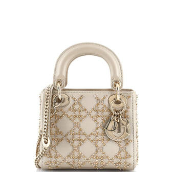 Christian Dior Lady Dior Chain Bag Crystal Embellished Cannage Quilt Leather Mini