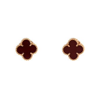 Van Cleef & Arpels Sweet Alhambra Stud Earrings 18K Rose Gold and Carnelian