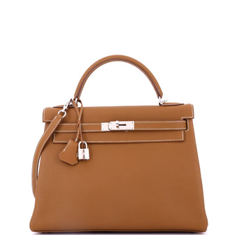 Hermes Kelly Handbag Brown Togo with Palladium Hardware 32