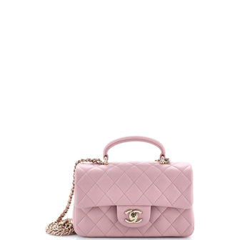 Chanel Classic Single Flap Top Handle Bag Quilted Lambskin Mini