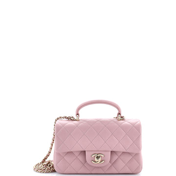 Chanel Classic Single Flap Top Handle Bag Quilted Lambskin Mini