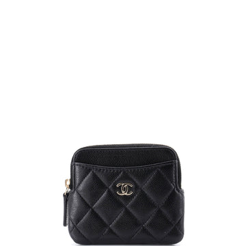 Chanel Square Zip Around Card Holder Wallet Quilted Caviar